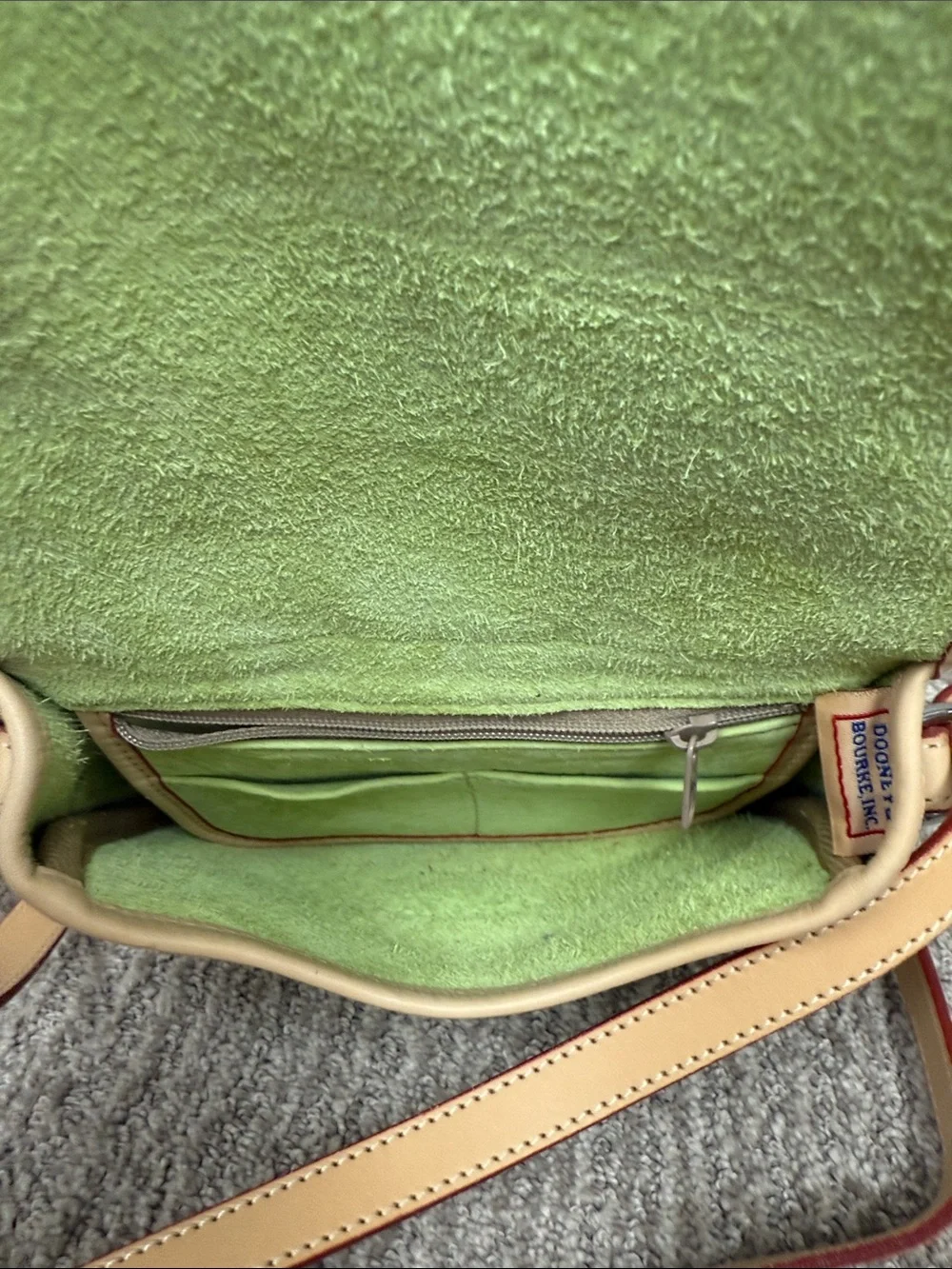 Rare Dooney & Bourke Nubuck/Suede Lime Green & Tan Leather Saddle BagCrossbody